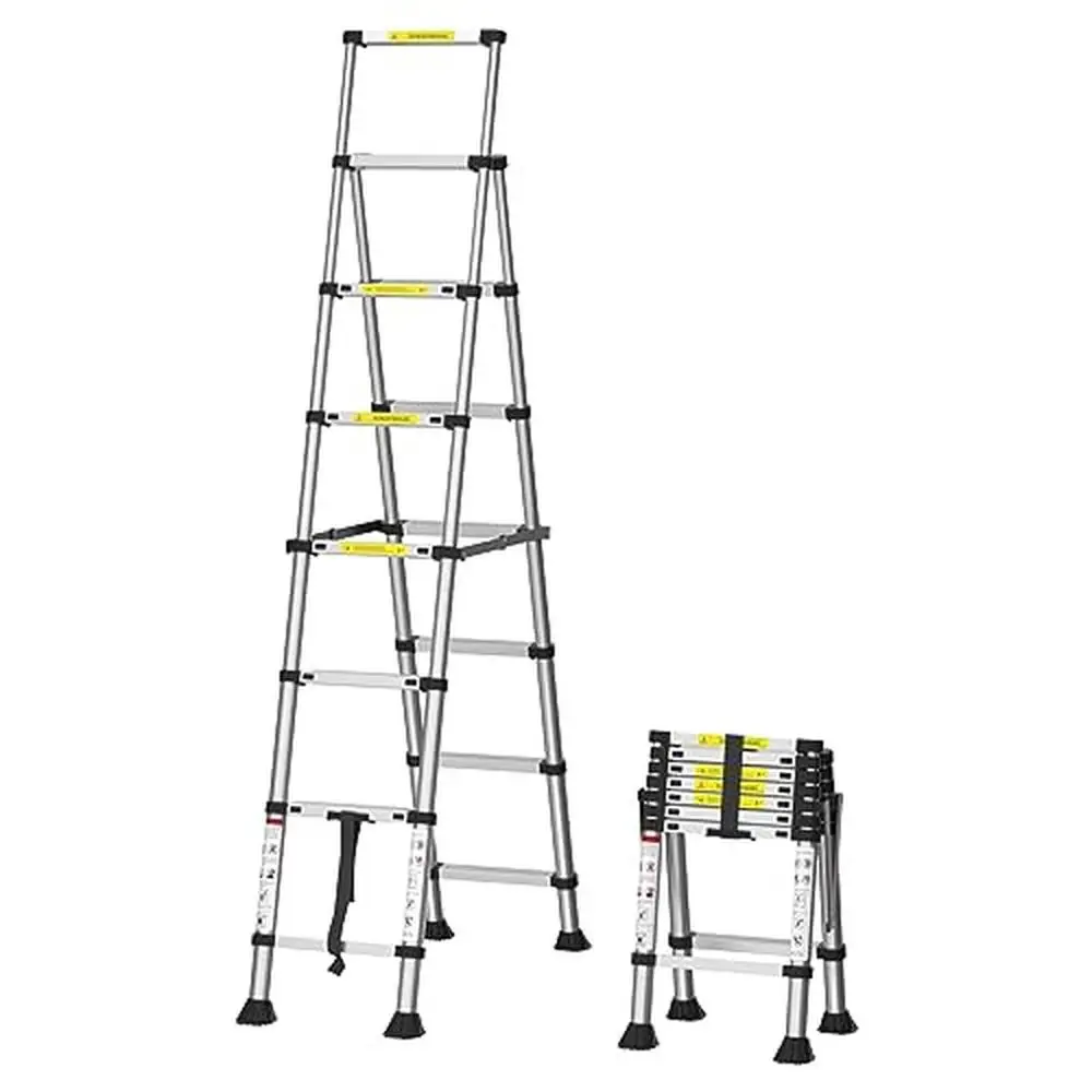 Heavy Duty Telescopic Aluminum Ladder 330lb Capacity Adjustable Folding Step Ladder 6 7 Steps Portable A-Frame Design Anti-Slip