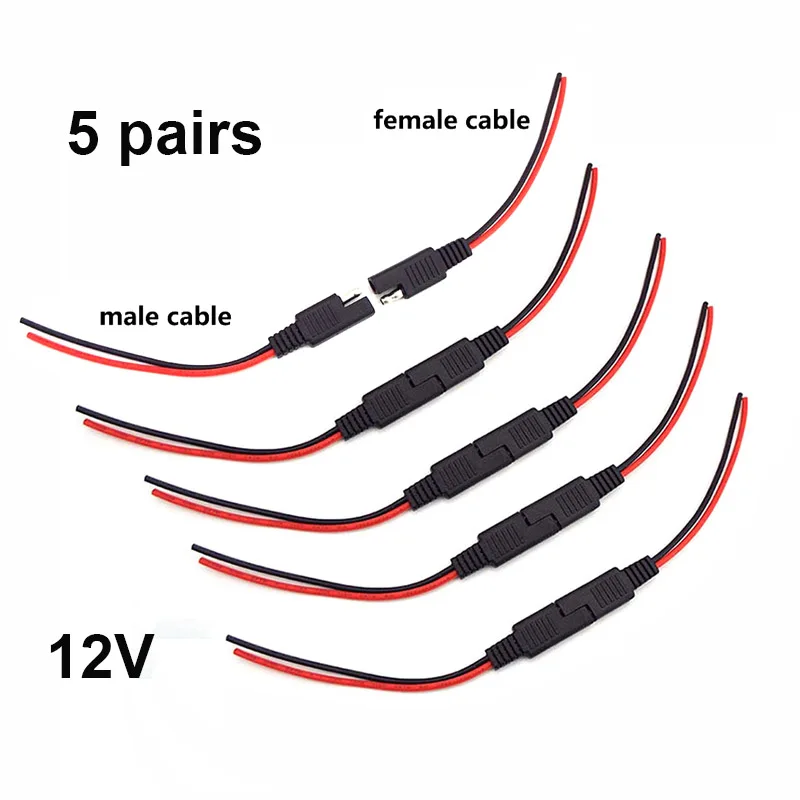 5Pairs DIY SAE 12V 18AWG 10CM Power Automotive Extension Cable Male Female Plug Wire Connector Cable Vehicle Extension Cable