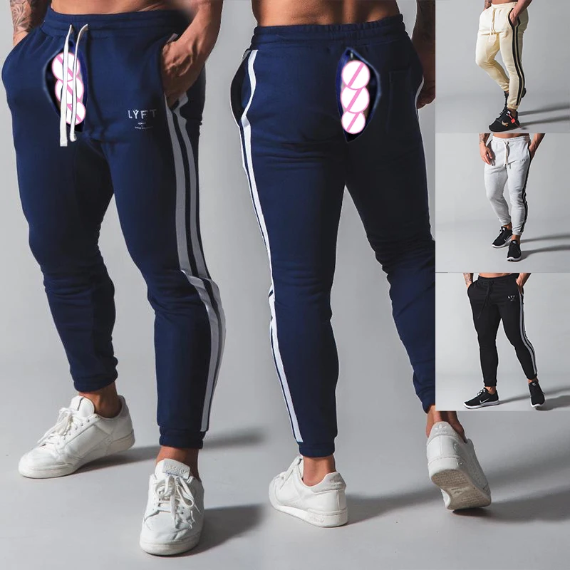 Calças esportivas de algodão masculino virilha aberta, slim fit, corredor de fitness, moletom, correndo bottoms, calças de pista, streetwear, sexo, ao ar livre