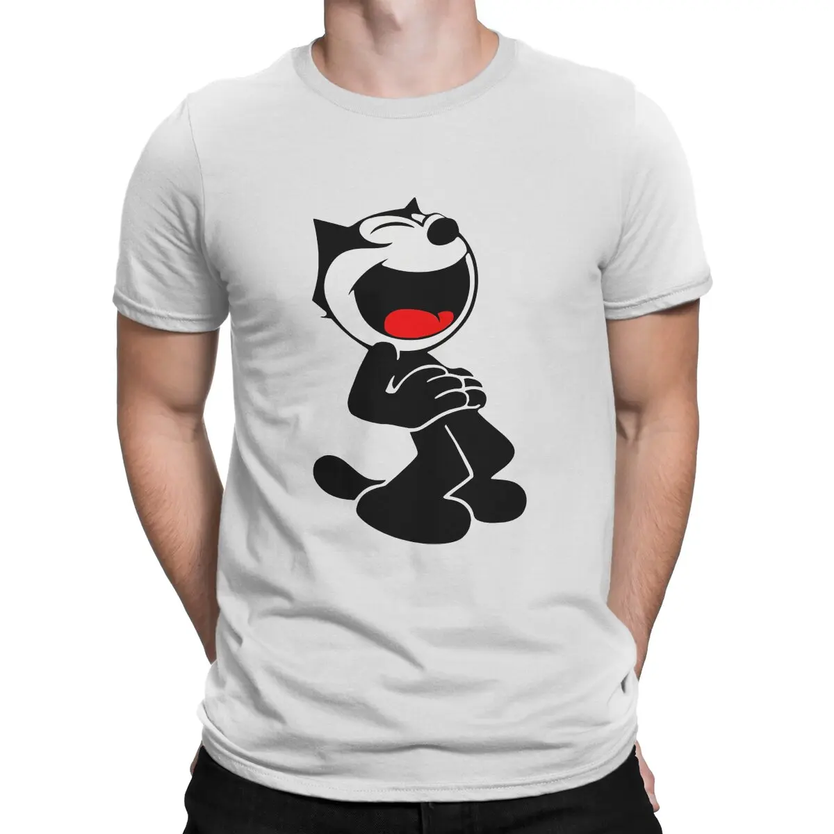 F-Felix The Cat Cartoon Creative TShirt for Men Laughing Round Collar Basic T Shirt Personalize Gift Clothes Tops