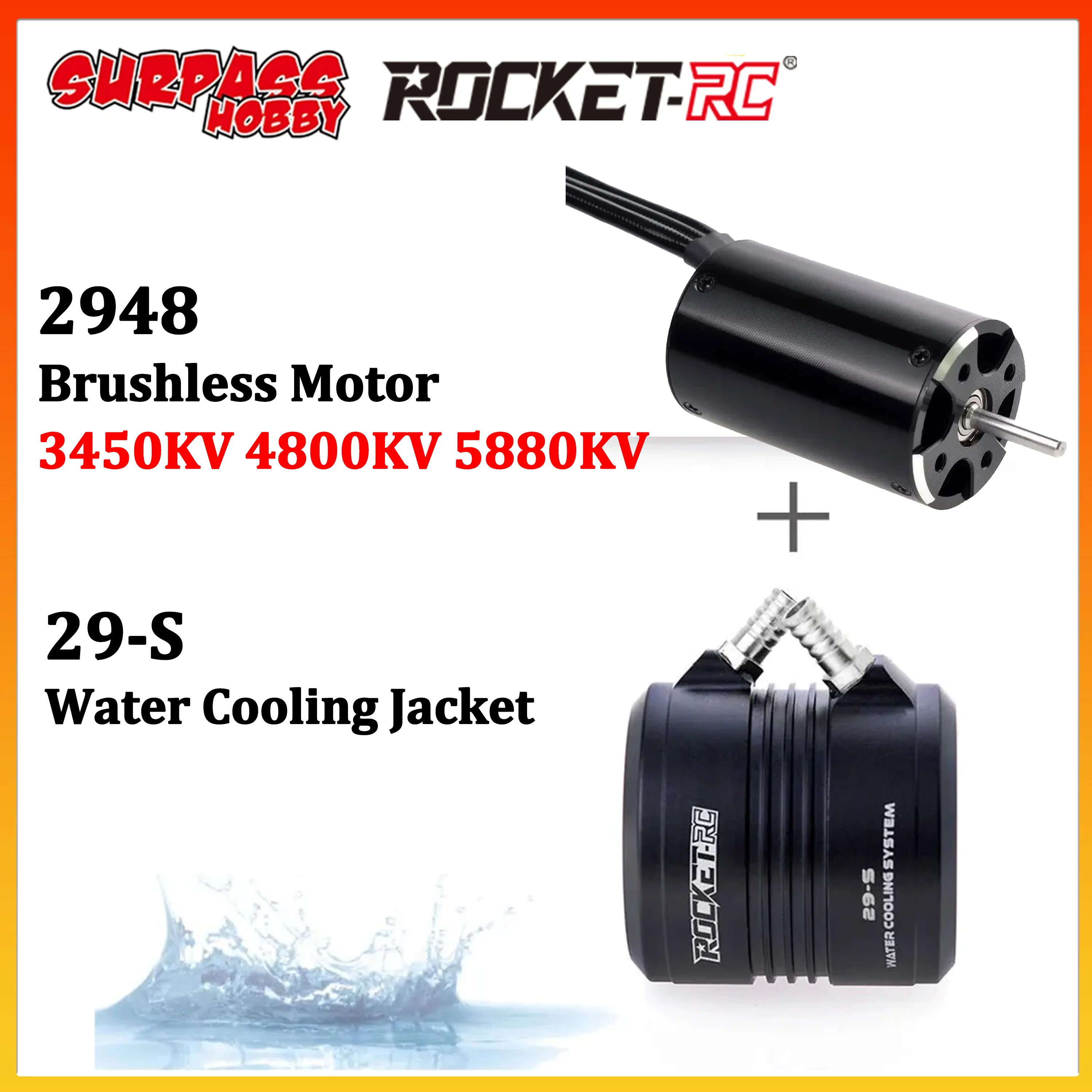 

Rocket-RC 2948 Waterproof Sensorless Brushless Motor 3450KV 4800KV w 29-S Water Cooling Jacket for RC Boats Ship Toy Part Feilun
