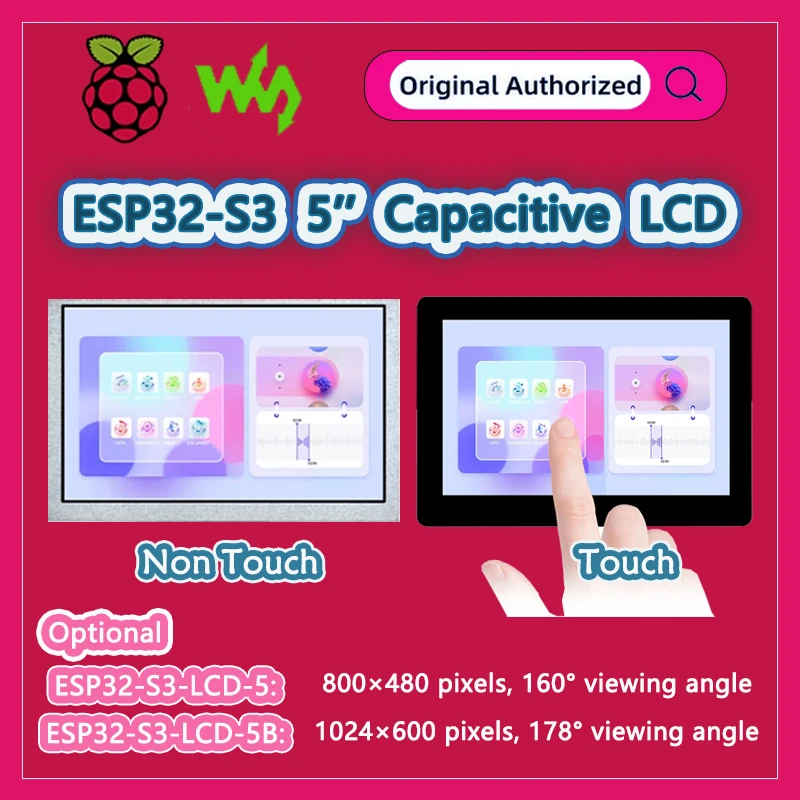 Waveshare ESP32-S3 5inch Capacitive Touch Display, 800×480,160° / 1024×600,178° Optional, 5-Point,32-Bit LX7 Dual-Core,ESP32