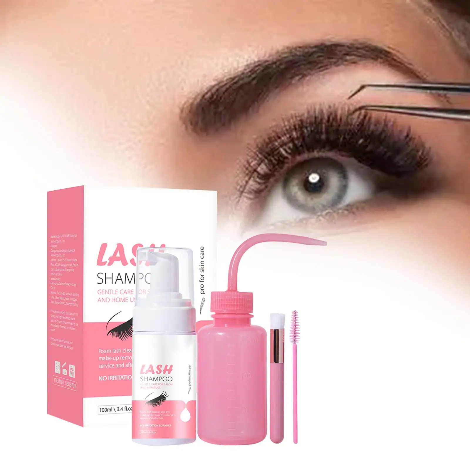 Eyelash Shampoo Lash Cleanser 100ml Portable with 1 Brushes Lash Cleaning Kit