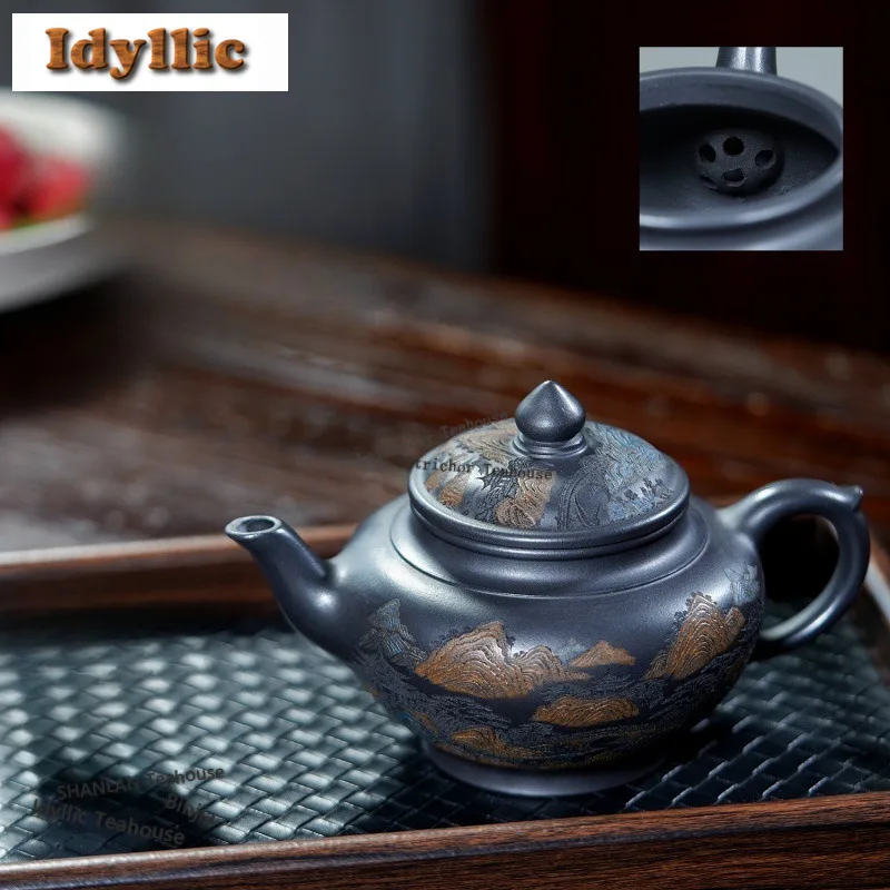 

460ml High-end Yixing Purple Clay Teapots Handmade Laughing Sakura Pot Raw Ore Stone Yellow Mud Kettle Zisha Tea Set Gifts Craft