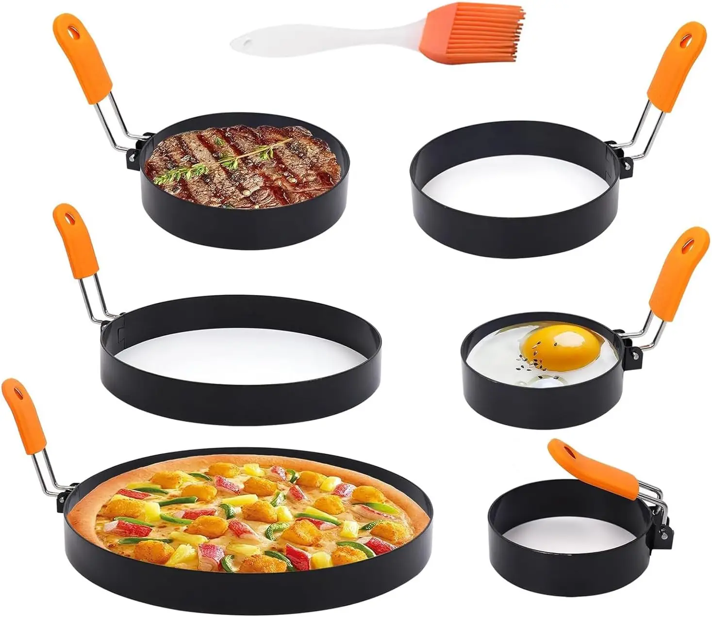 

Nonstick Pancake Ring Set with Egg Molds and Oil Brush for Perfect Breakfast