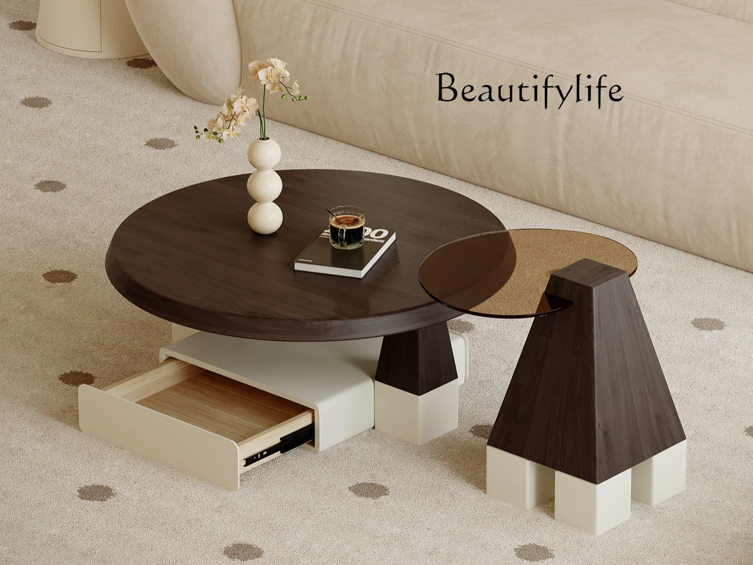 Italian Black Walnut Special-Shaped Combined Tea Table Floor-Standing Designer Model Personality Creative Fashion