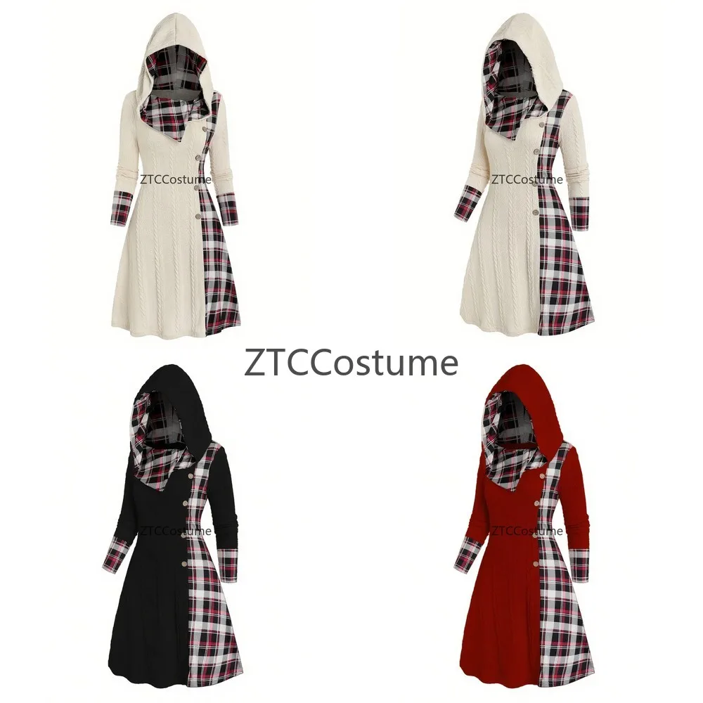 

Cosplay Gothic Lolita Dress Fake Buckle High Waist Long Sleeve A Line Elegant Party Dress for Women