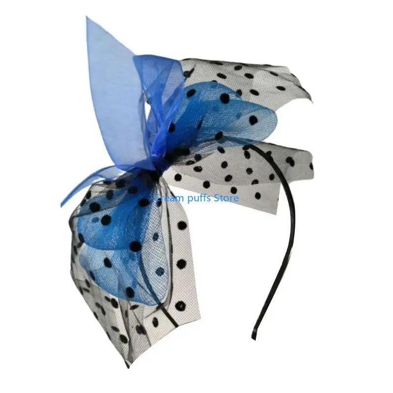 50LE Womens Vintage Tea Party Fascinators Hat Ultra-Large Polka Dot Bowknot Headband