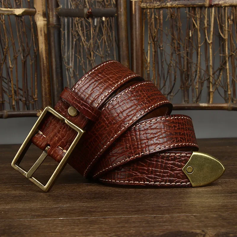 

New Man Thickened Double-sided Available Pure Cowhide Genuine Leather Casual Retro Jeans Belt Men Luxury Design Strap Belts