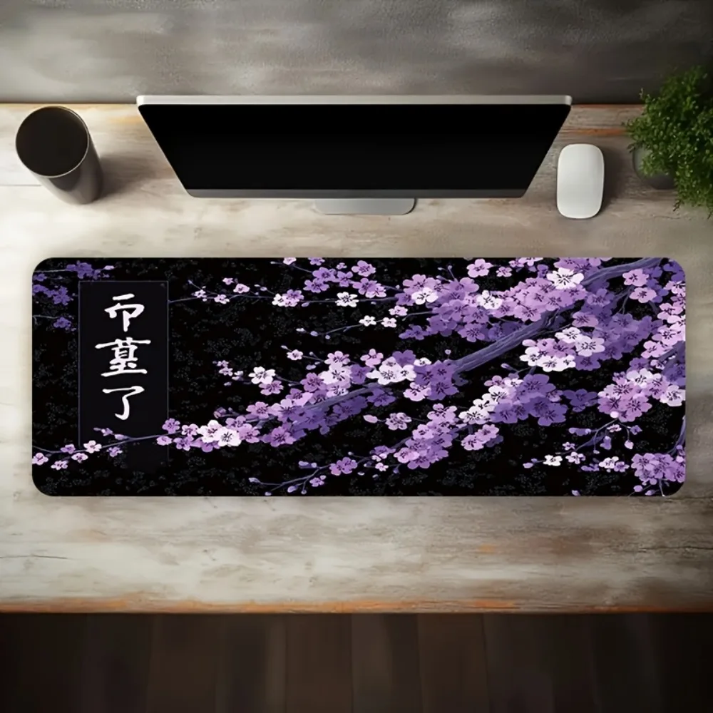 Large Esports Gaming Mouse Pad Non-Slip Washable Rubber Base Black Purple White Floral Design Ideal Office Keyboard Deskmat Mice