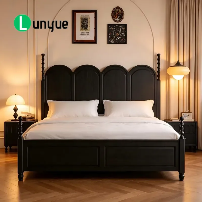 Mid Century Modern Solid Oak Queen Double Bed Frame with Built in Storage Durable Eco Friendly Hotel Platform Bed for Bedroom