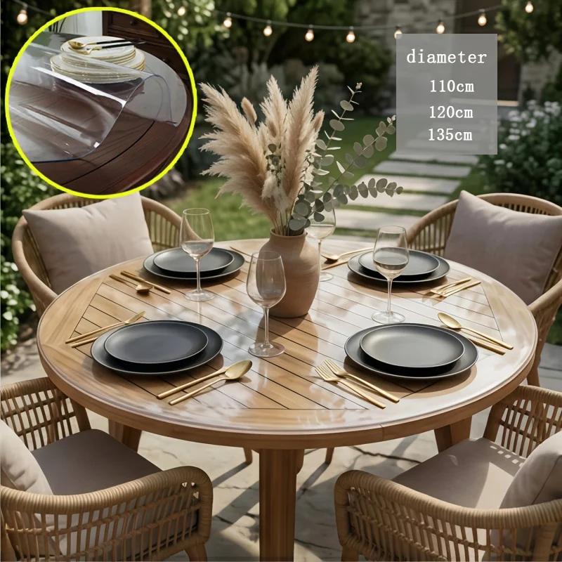 Protector de Mesa Redondo Transparente de 110/120/135 cm, PVC Impermeable y Resistente al Aceite, Cubierta para Mesa de Madera o Mármol, Resistente al Calor
