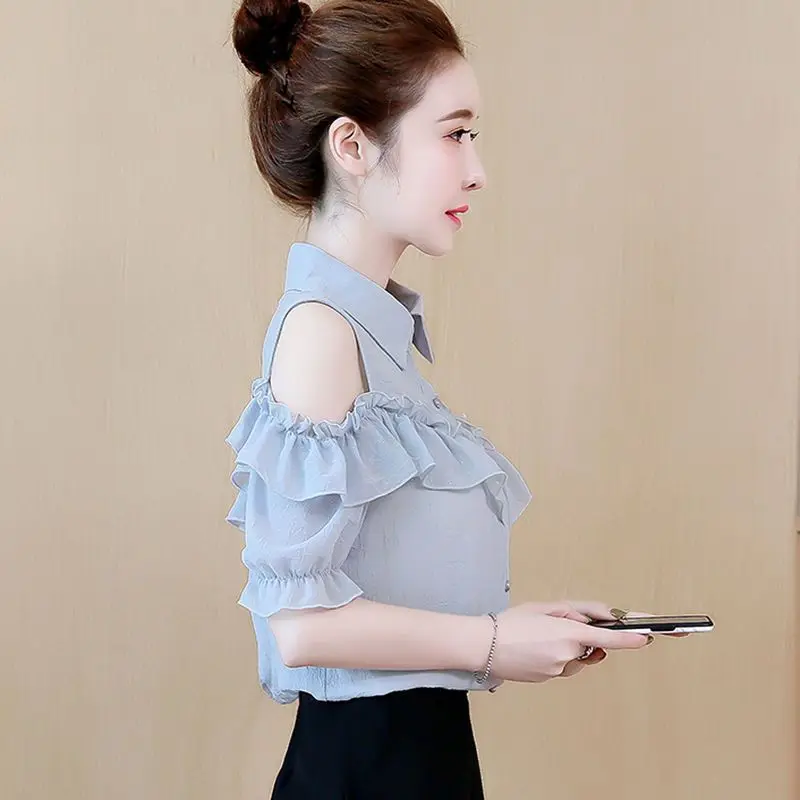 

Элегантная модная блузка с короткими рукавами и открытыми плечами, женские шикарные топы