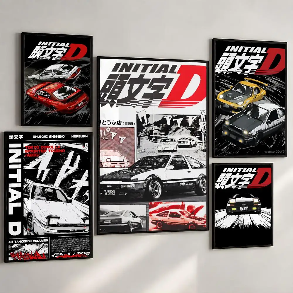 Anime Initial D JDM Racing Takumi Poster PP Wall Art Print Removable Water-Resistant Home Decor for Bedroom Apartment Gift