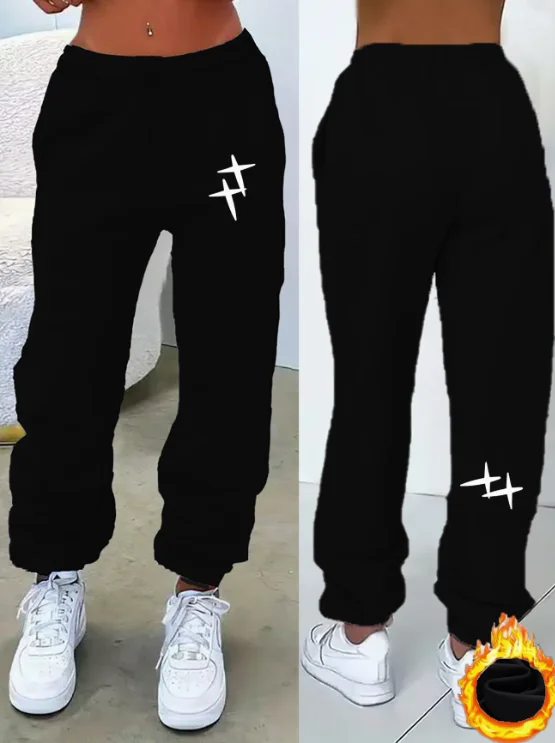 

Y2K, Trendy Fashion, Trendy Prints, Women's Fleece-Lined Loose Sweatpants, Casual and Comfortable, Women's Autumn and Winter Clothing