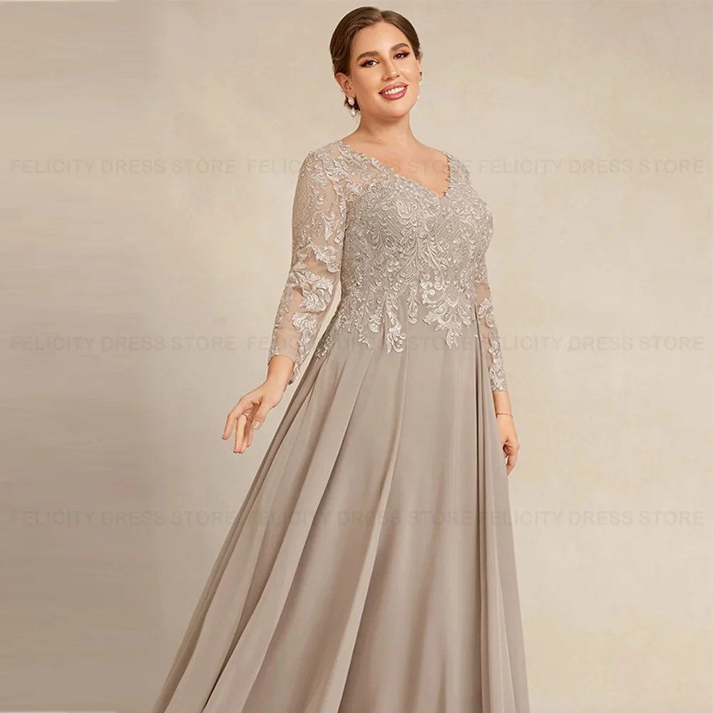 Gorgeous Plus Size Mother of the Bride Dresses A-line V-Neck Chiffon Lace Customized Wedding Guest Dresses فستان حفلات الزفاف