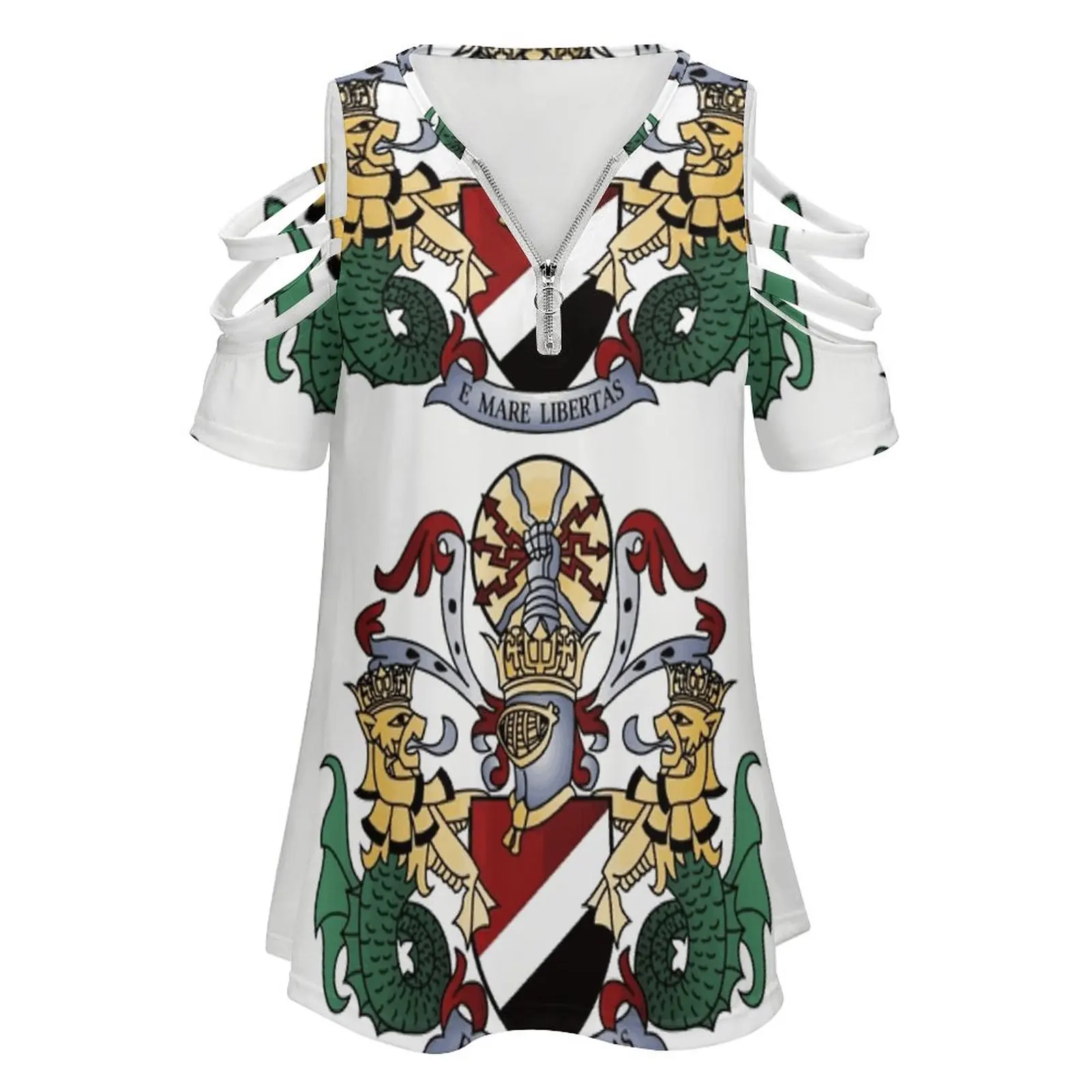 Coat Of Arms Of The Principality Of Sealand New Fashion Zip Off Shoulder Top Short-Sleeve Women Shirt Principality Coat Of Arms