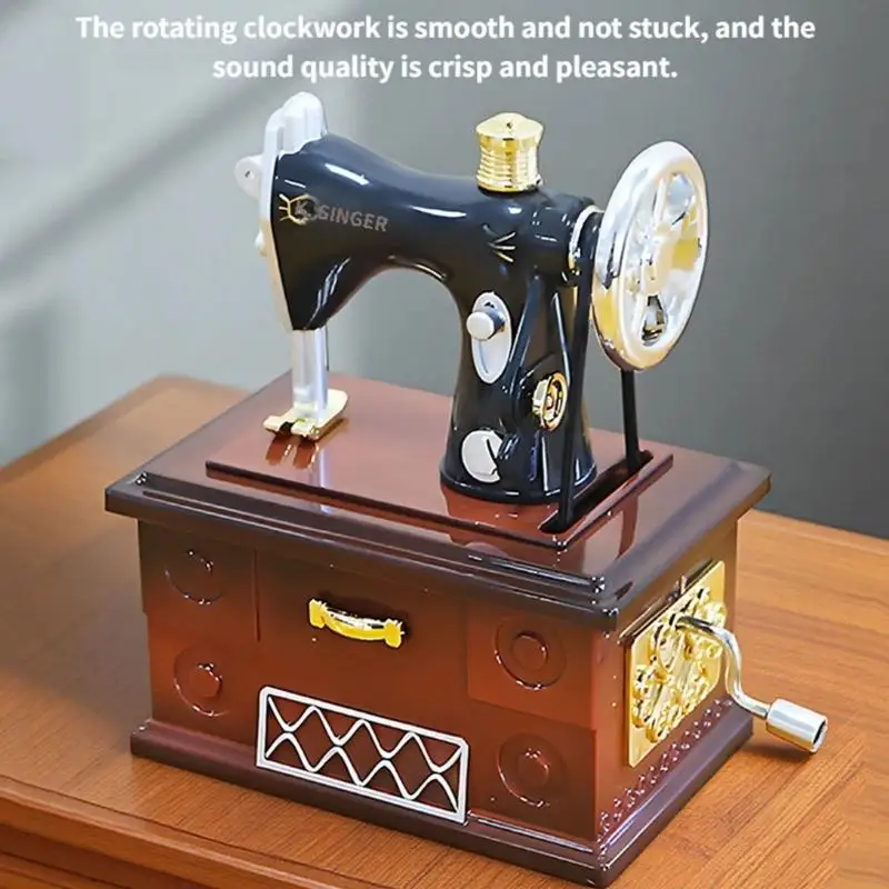 Wind Up Clockwork Mechanism Musical Box Birthday Gift Table Decorations Retro Hand Crank Sewing Machine Music Box