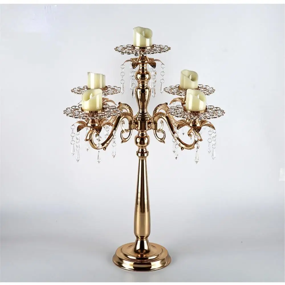 5 arms Candle Holders Metal Candelabras Gold delicate Candlesticks With Crystal Pendants Wedding Christmas Party Event Decor