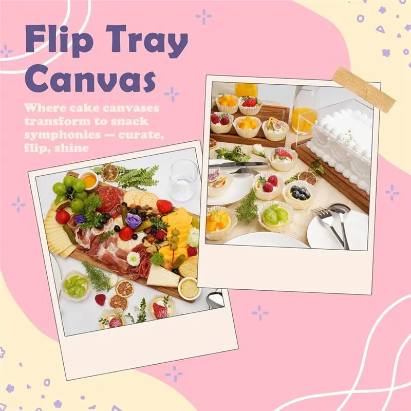 Hot Appliances Wooden Dessert Board With Cover, Charcuterie Table Display Set, Wood Cake Stand& Acrylic Lid, Rectangle Flip Tray view 3