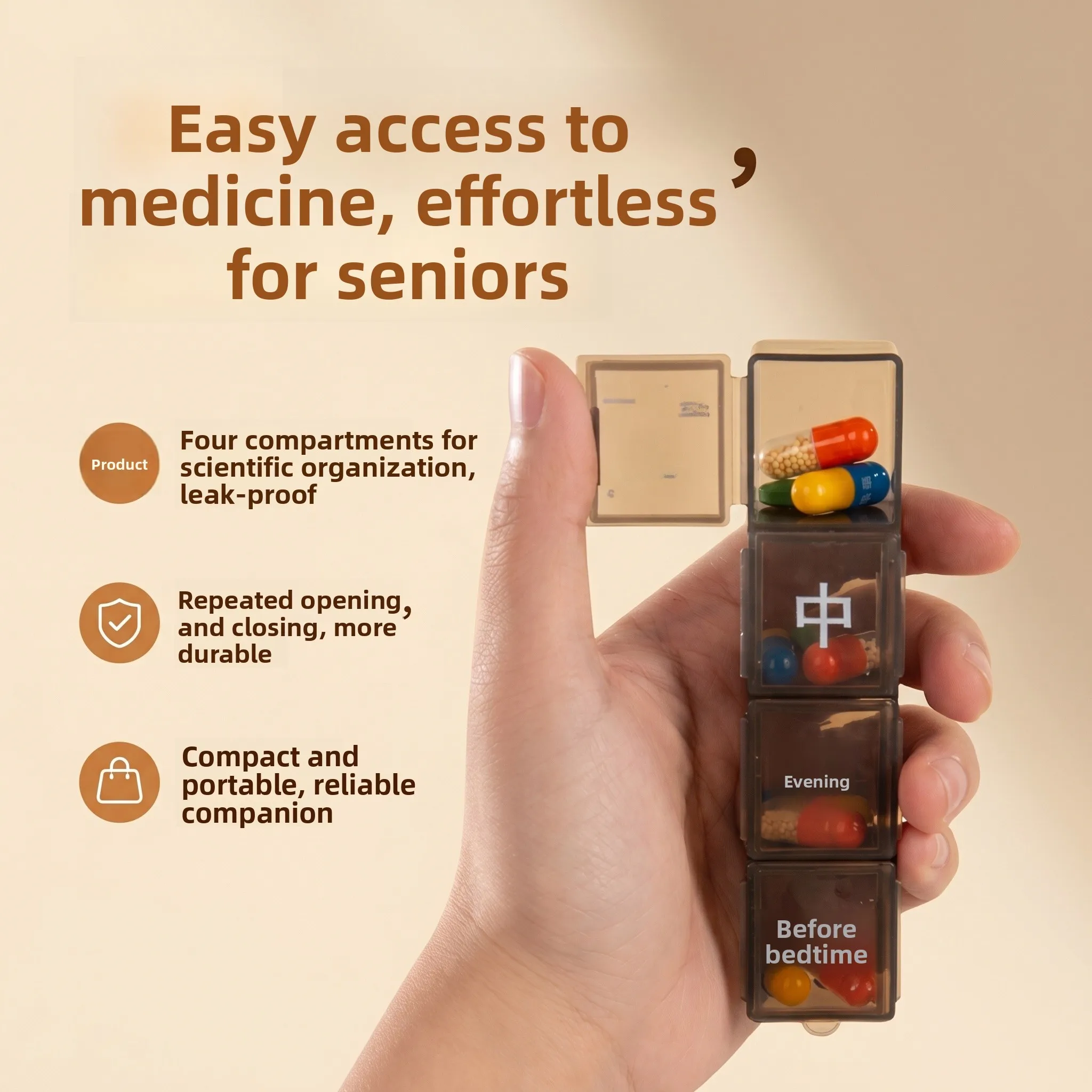 

Portable Food Grade Medicine Box for Elderly Seven Days Dosage Organizer Memory Aid Small Compact Drug Container