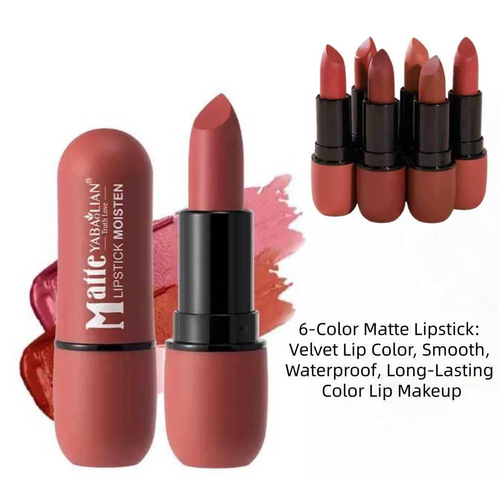 أحمر شفاه غير لامع 6 ألوان: أحمر شفاه مخملي ناعم مقاوم للماء، أحمر شفاه لامع يدوم طويلاً، مكياج علوي #4