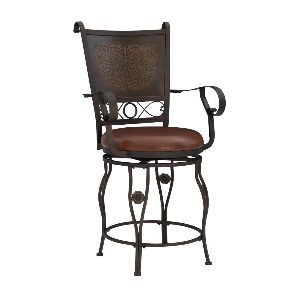 

Bar Stools,big & Tall Copper Stamped Back Counter Stool with Arms, Bronze with Brown Fabric, Includes 1 Stool,Bar Chairs