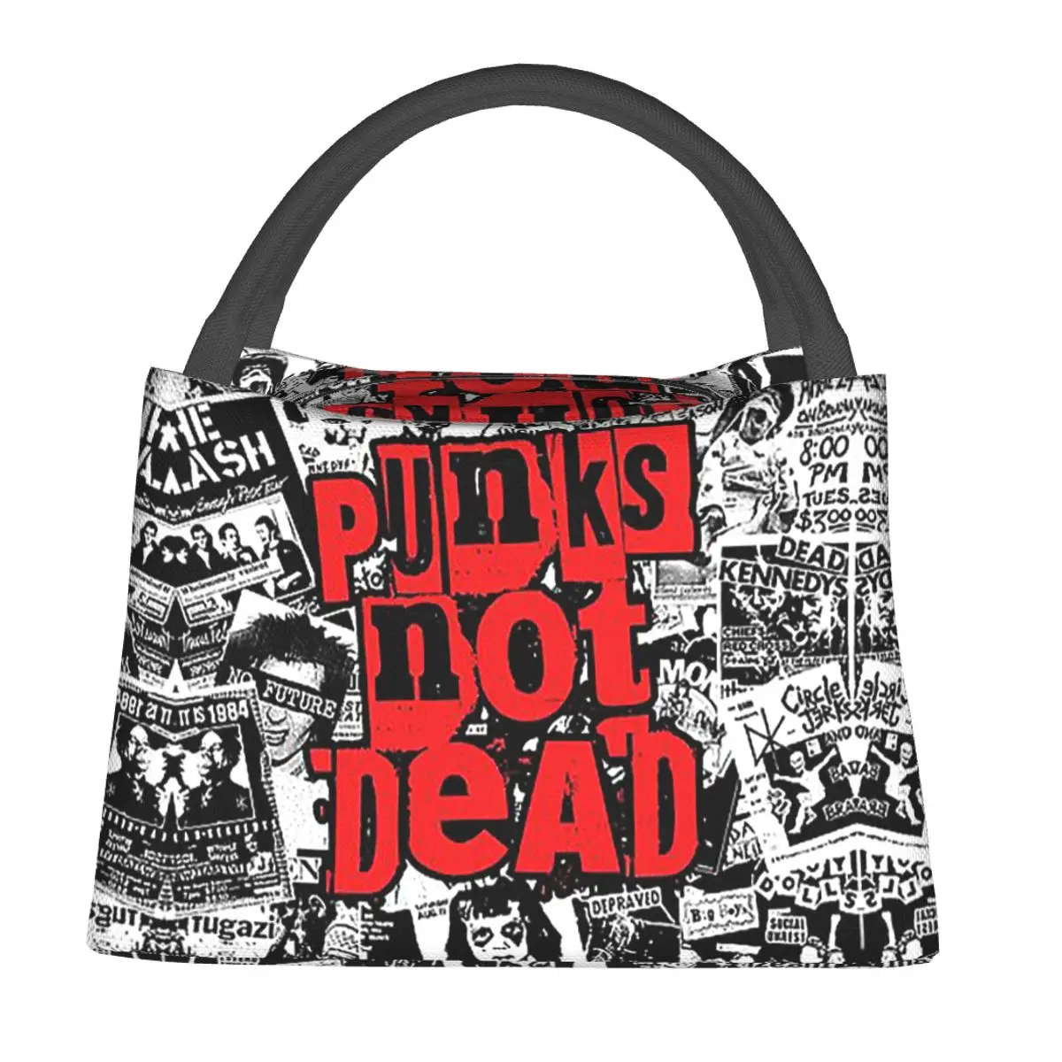 Punk Flyers Collage Punkrock Punks Not Dead Stencil Lunch Bags Bento Box Lunch Tote Picnic Bags Thermal Bag for Woman Office