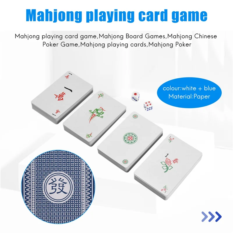 VO-144 шт./компл. Маджонг бумага Маджонг китайские игральные карты игры с 2 шт. кубиками портативный дорожный развлекательный комплект игральных карт