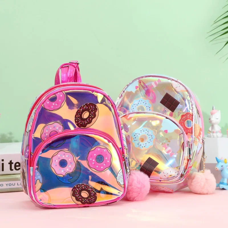 Cartoon Donut Laser Kids School Bag Jelly Children Backpacks Waterproof Cute Backpack Children Kids Fashion PVC School Bag Purse