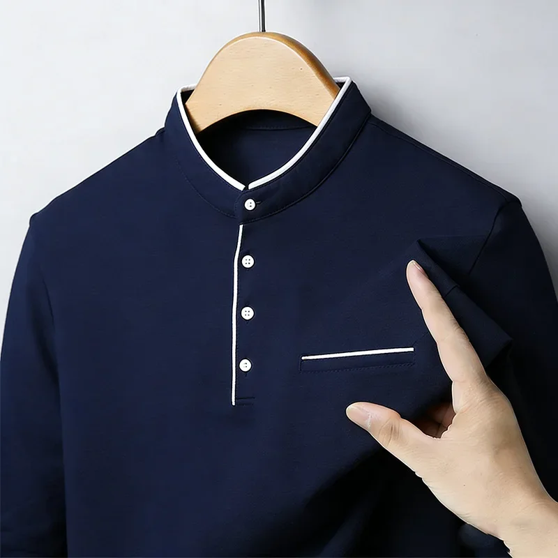 Camicia da Uomo con Collo alla Coreana, Maniche Lunghe, Vestibilità Regolare, Casual, Morbida, Traspirante, Alla Moda, Trendy, per Uso Quotidiano e Business