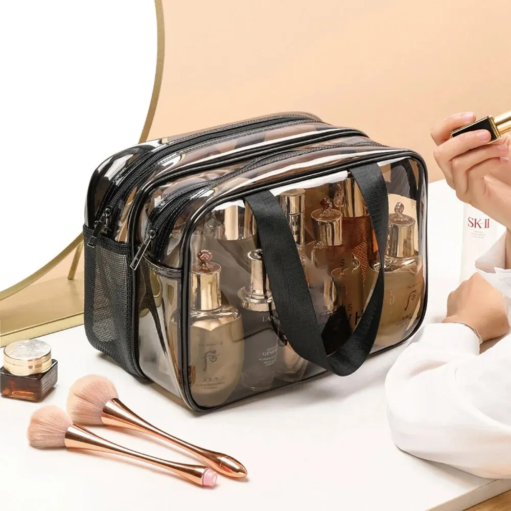 Dry Wet Separation Transparent Waterproof Makeup Bag With Double-Layer Large Capacity Portable Pvc Mesh Storage Bag, Wash Bag