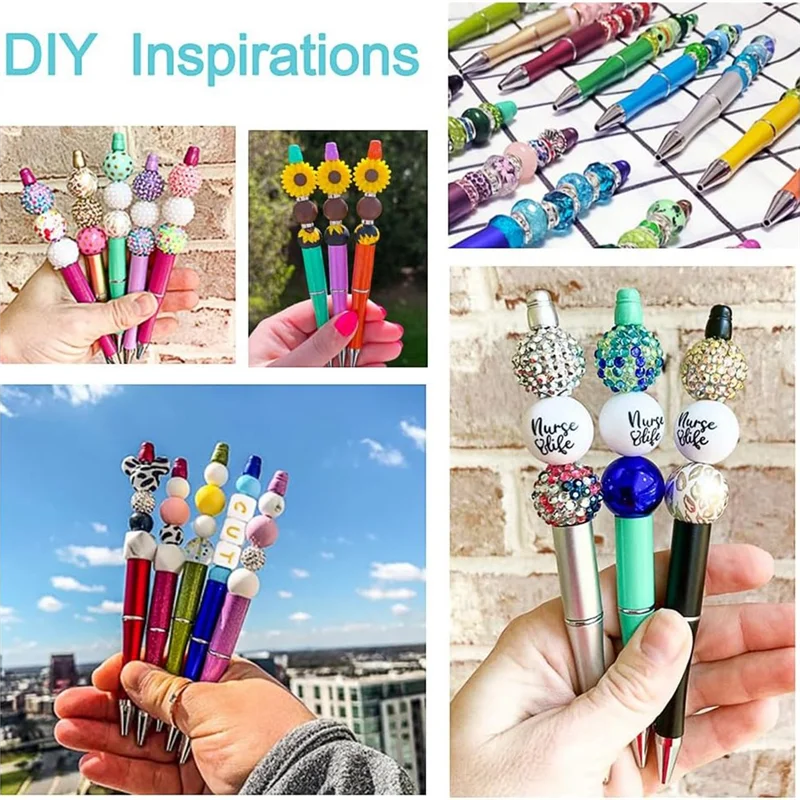 

ABTS-25Pcs Plastic Beadable Pens For DIY Pen Decorations Supplies Office School Brown Coffee Rose Gold Pink Goldenrod Durable