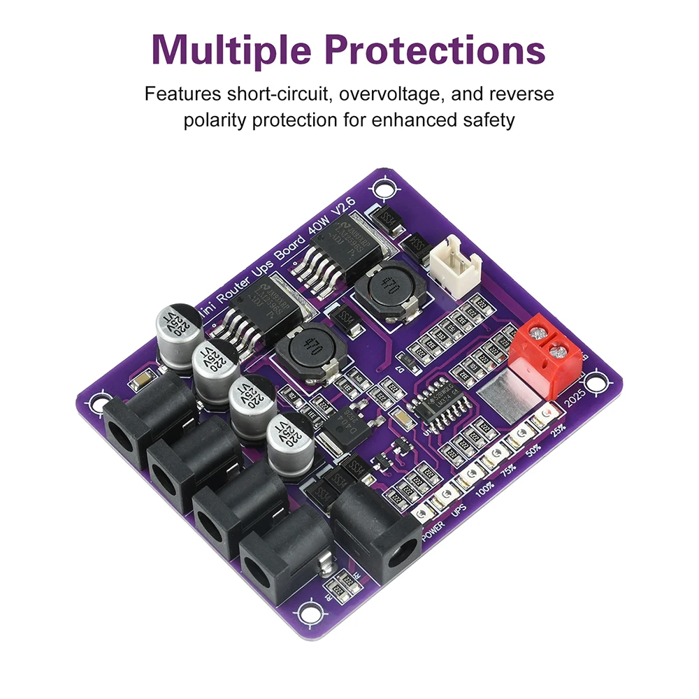 Mini Router UPS Uninterruptible Power Supply Board 40W 5V 9V 12V 4-channel Output Battery Charging Board Battery Level Indicator