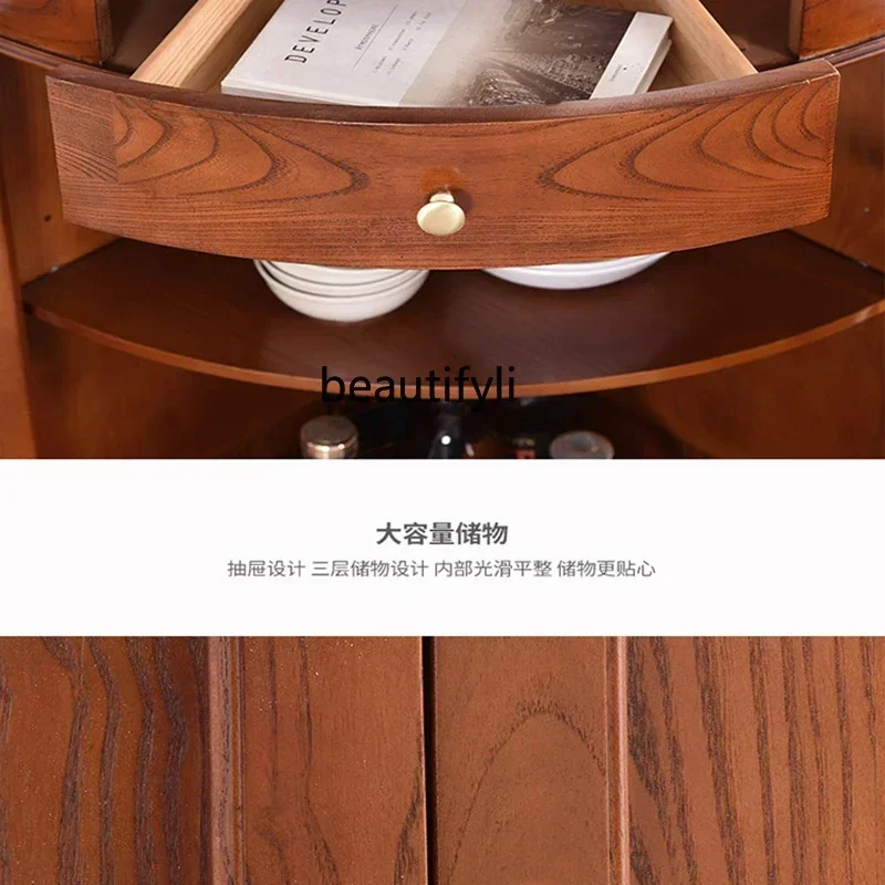 LJY12 خزانة مشروبات مثلثة من الخشب الصلب الأمريكي منحنية وبسيطة لغرفة المعيشة وباب زجاجي وخزانة زاوية للتخزين