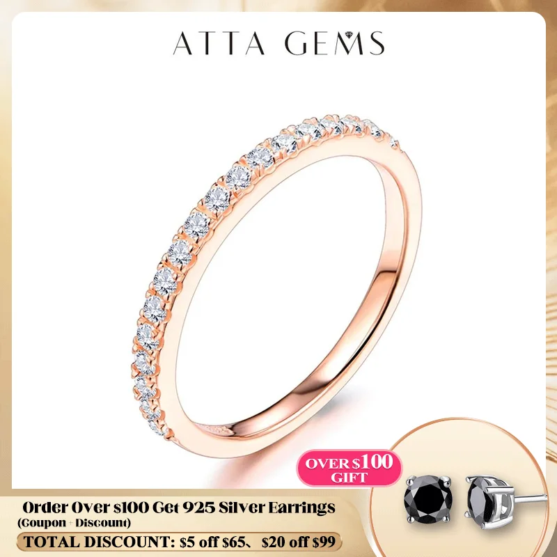 

ATTAGEMS 18K Rose Gold Plated Diamond Pass Test Round Excellent Cut Total 0.27 CT Moissanite Ring for Girls Cocktail Jewelry