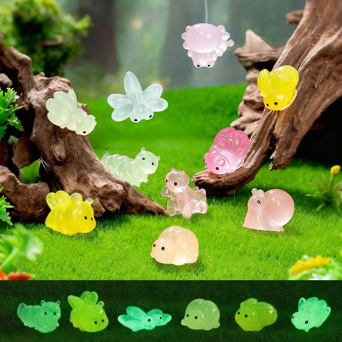 16PCS Glow-in-the-Dark Mini Resin Cow Figurines, Luminous Tiny Animal Ornaments for Fairy Garden, Micro Landscape, Aquarium,