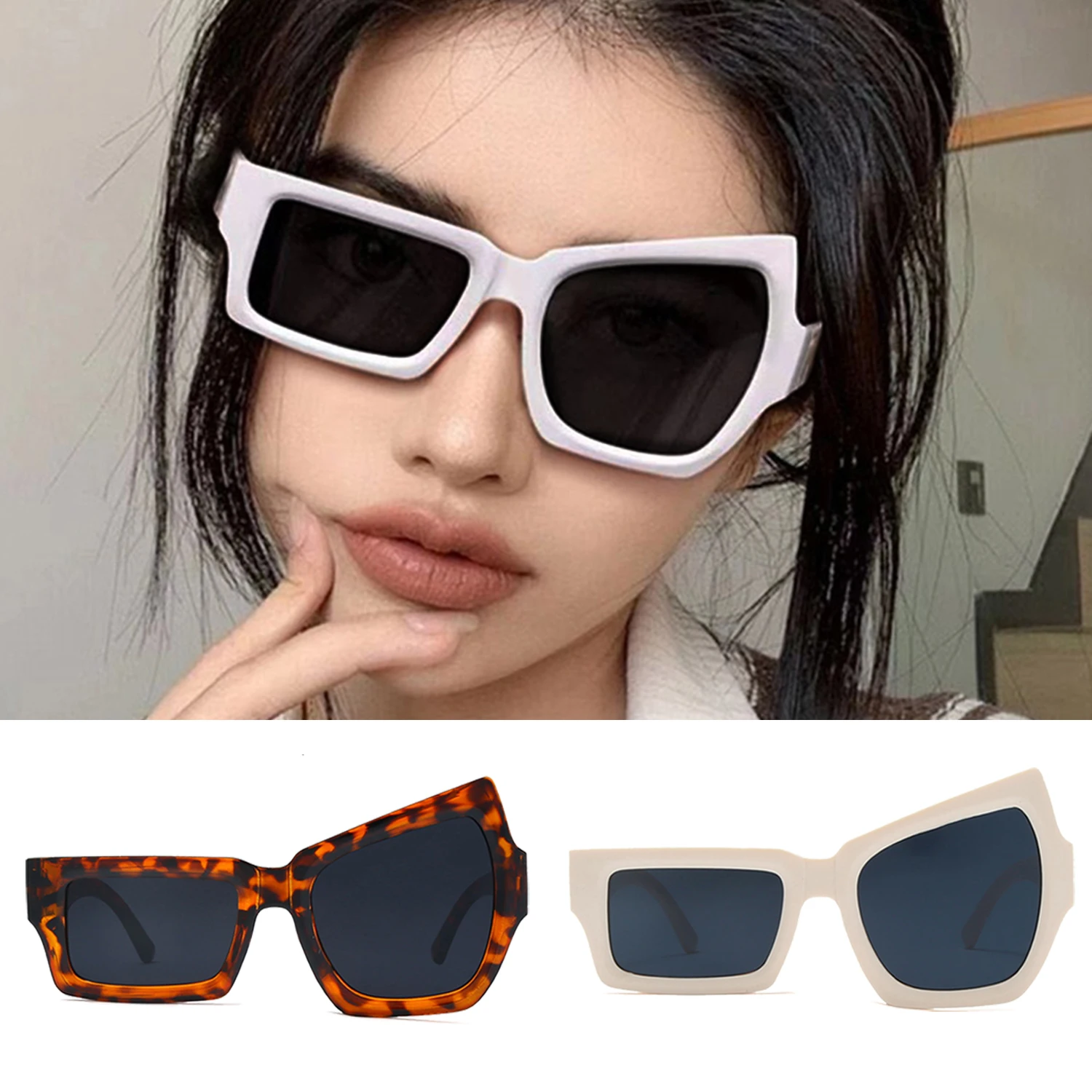 Irregular SunGlasses Eyebrow-raising Personality Trendy Hip-hop Eyewear Leopard Eyeglasses Outdoor Travel Hiking Fishing Glasses