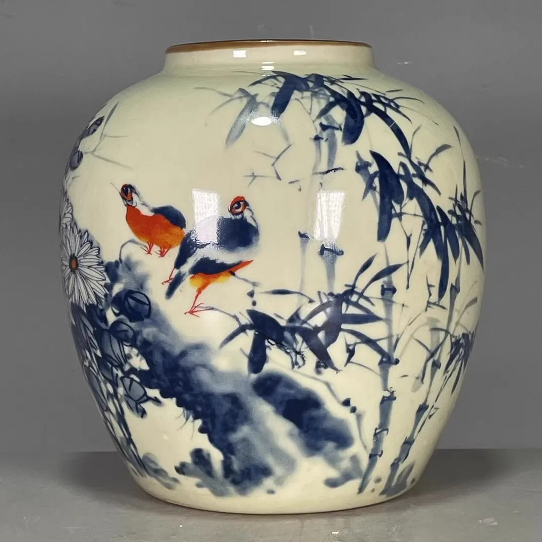 

Qing Blue And White Bamboo Forest Foraging Pottery Jar Retro Porcelain