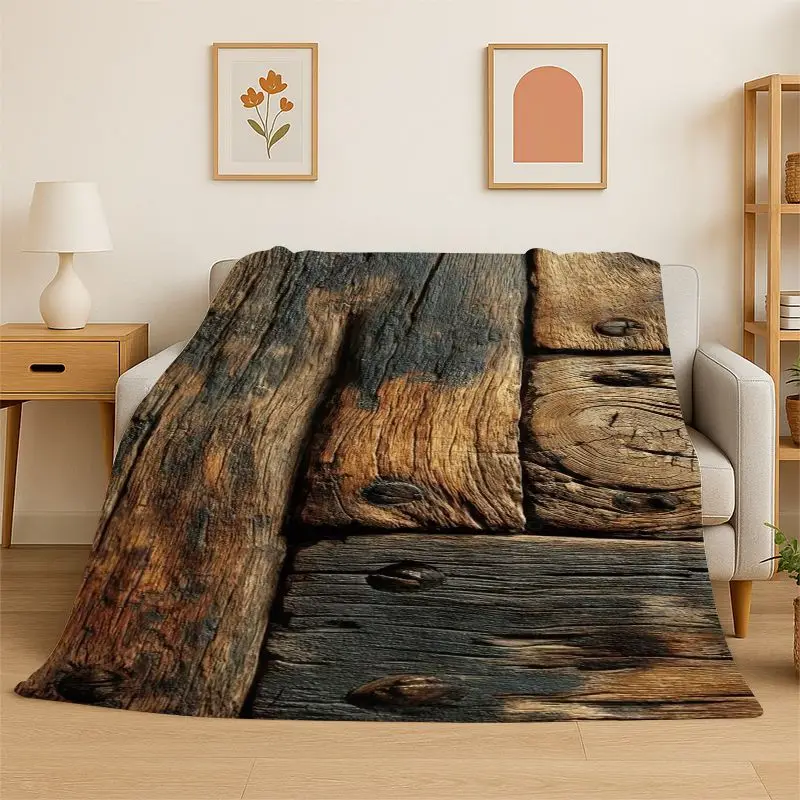 Natural Wood Grain Retro Tree Rings Flannel Blanket Soft Throw Blanket for Bedroom Living Room Bed Travel Picnic Nap Cover Gift