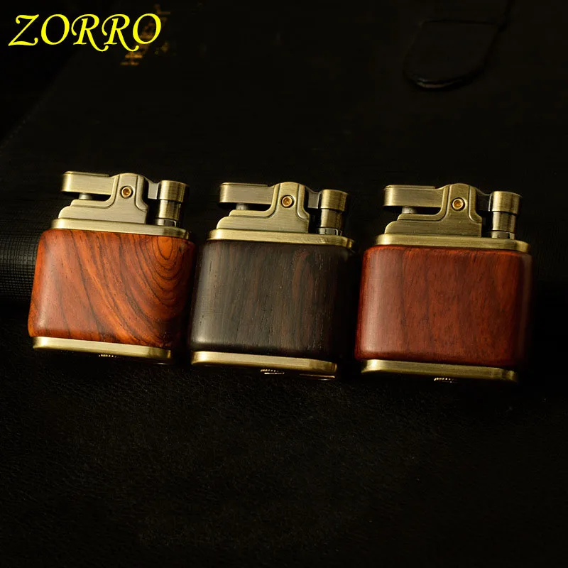 Zorro Pure Copper Kerosene Lighter. Handmade Wood Shell Press Ignition. Old Nostalgic Sandalwood Ebony Lighter Men Smoking Gift