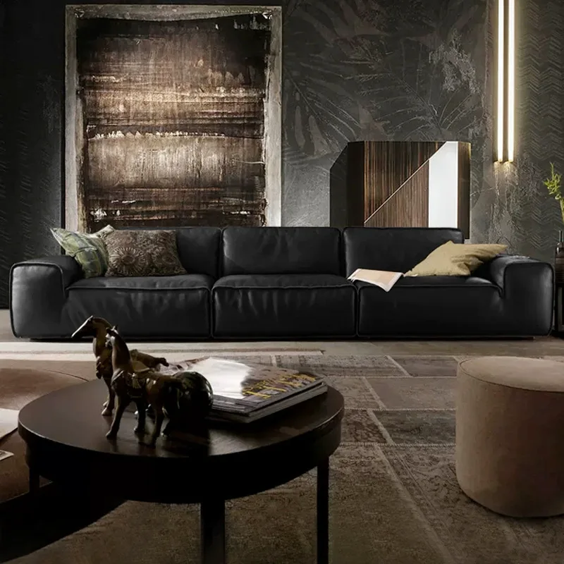 S-class first-layer real cowhide sofa size apartment living room straight row sofa