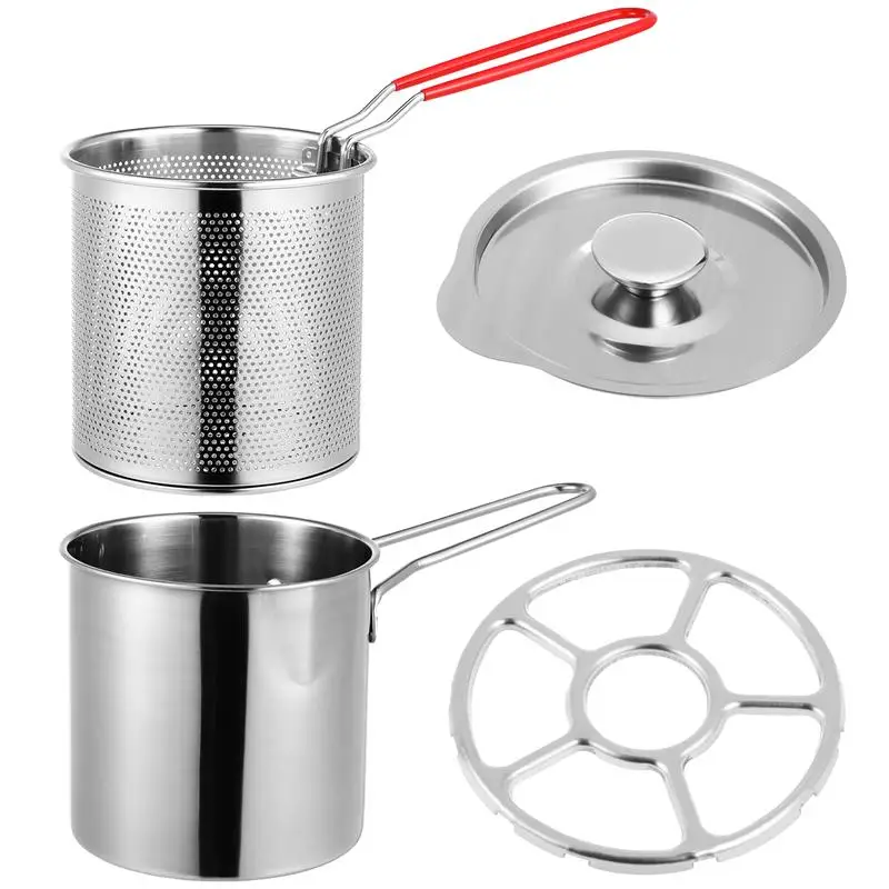 

1 Set of Stainless Steel Fryer Kit Frying Pot Basket Deep Frying Pot Frying Basket Kitchen Handheld Fry Basket