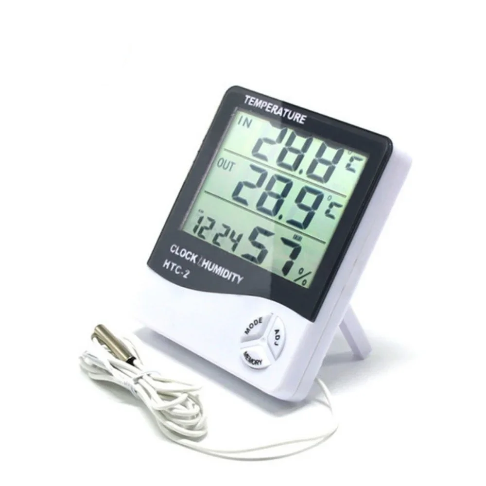 Digital Thermometer Hygrometer Electronic LCD Temperature Humidity Meter Weather Station Indoor Outdoor Clock HTC-2 HTC-1