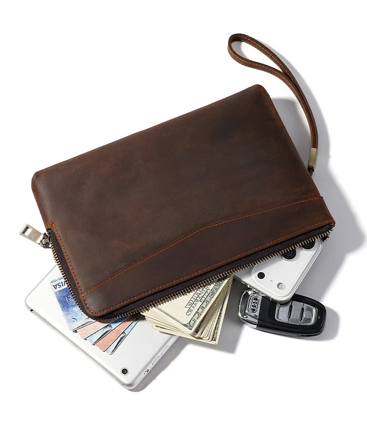 Men Real Leather Business Briefcase Clutch Hand Under Arm Bag Male Organizer Wallet Small Tablets Case Clutches for Man