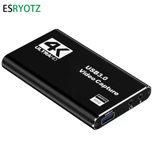 Tarjeta de captura de audio y vídeo 4K HD con micrófono y salida en bucle 1080p 60fps adecuada para juegos/transmisión en vivo/OBS/PS5/PC