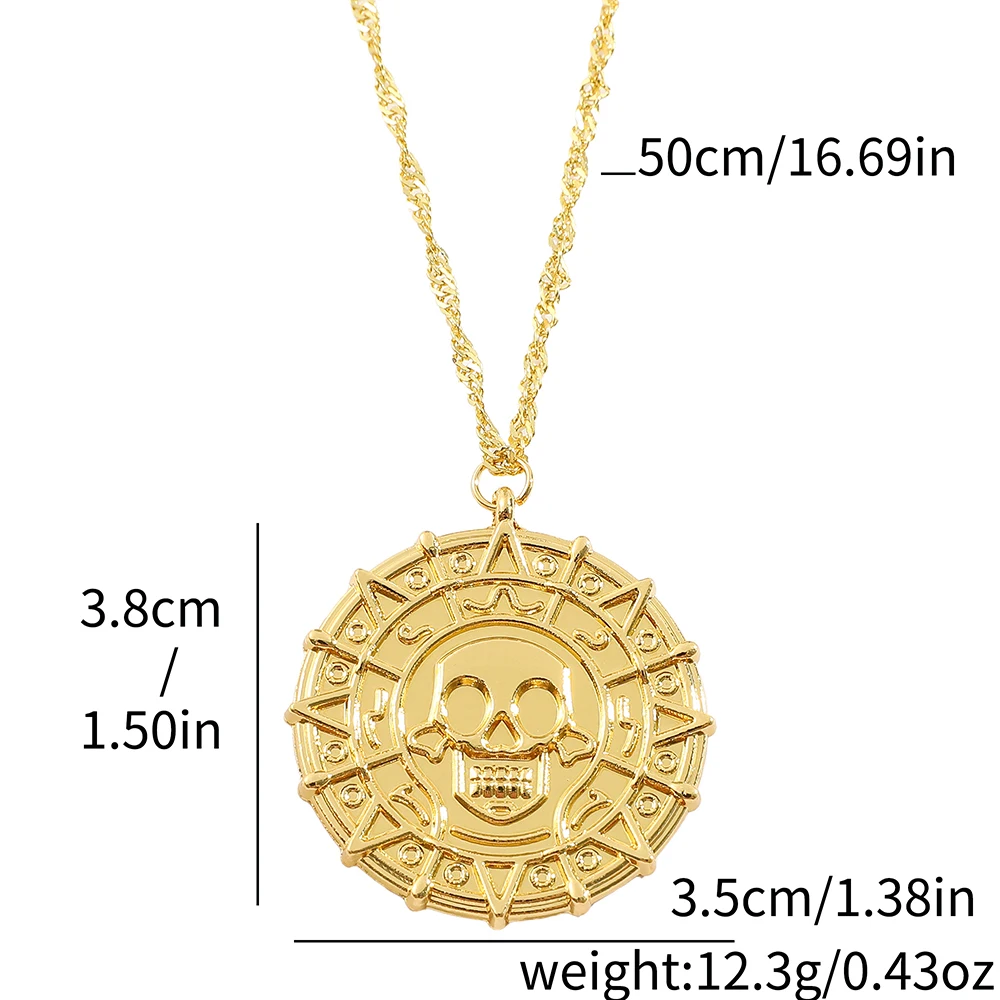 Pirates of the Caribbean Jack Sparrow Aztec Skeleton Skull Heads Coin Medallion Pendant Vintage Jewelry Necklace for Wholesale image 6