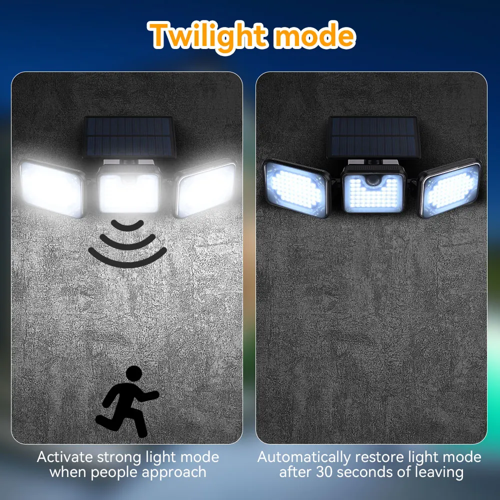 Folding Solar LED Light Three-Head Wall Lamp Rotating Human Body Induction Remote Control Outdoor Garden Landscape Lighting Lamp