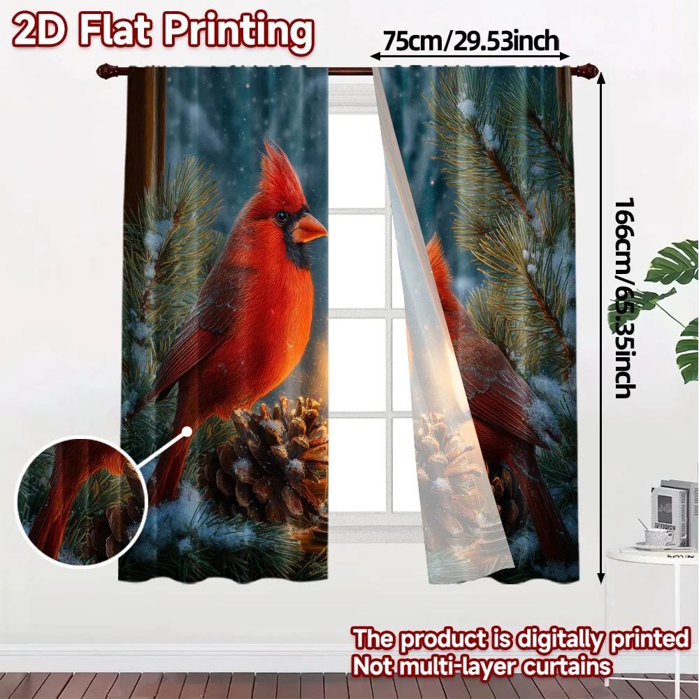 2D Flat Printing,JIT 2pcs, Curtains (Without Rod) Cardinal Glow Popular Creative Curtains Polyester Curtains Festive Perfect for