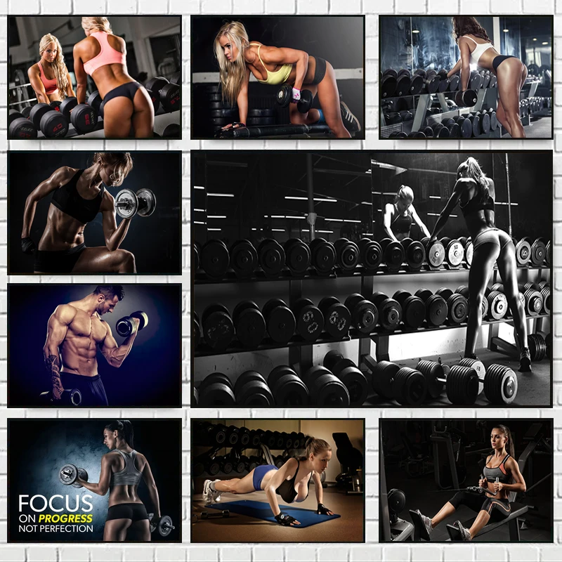 Fitness Sports Motivational Quotes Canvas Painting Dumbbell Exercise Posters Prints Wall Art Pictures for Living Room Gym Dec